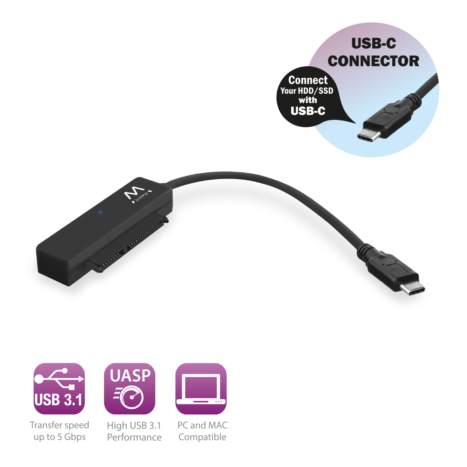 EW7075 | Cable adaptador de USB-C 3.1 Gen1 a SATA de 2,5 SSD/HD | Ewent | distributori informatica