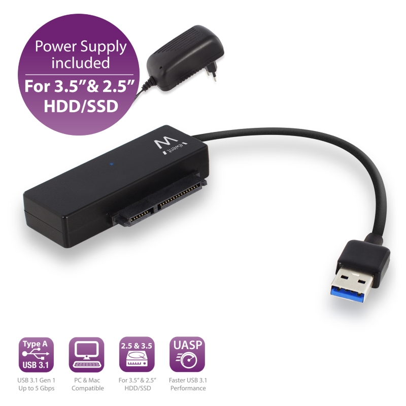 EW7018 | USB 3.1 Gen1 to 2.5/3.5 inch SATA Adapter Cable for SSD/HDD | Ewent | distributori informatica